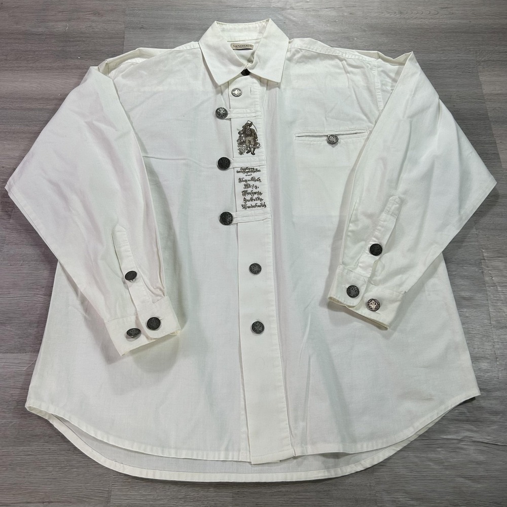Landhaus Shirt Mens Large White Bavarian Oktoberfest Long Sleeve Button Up